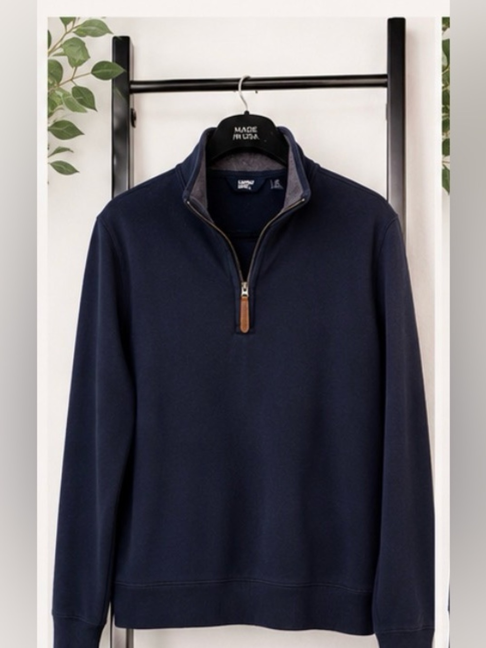 Lands' End Men's Navy Quarter-Zip Pullover with Leather Zip Pull